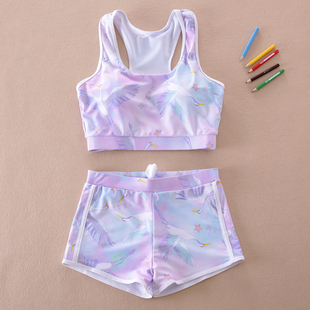 女大童游泳衣分体中学生女孩泳衣三件套保守显瘦少女泳装 15岁