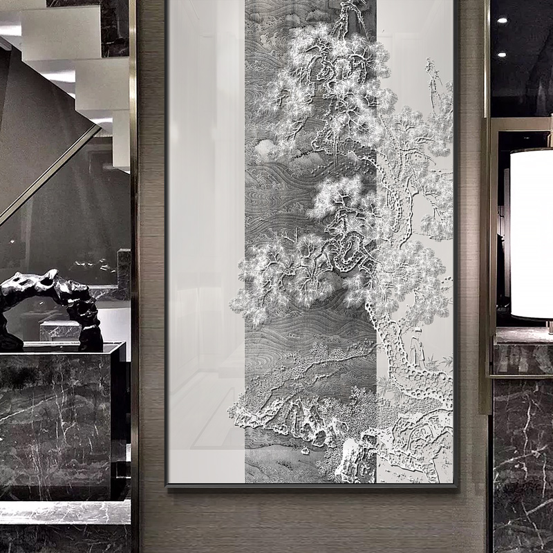 浮雕立体迎客松实物画酒店餐厅装饰画客厅饭店背景墙玄关挂画中式图片