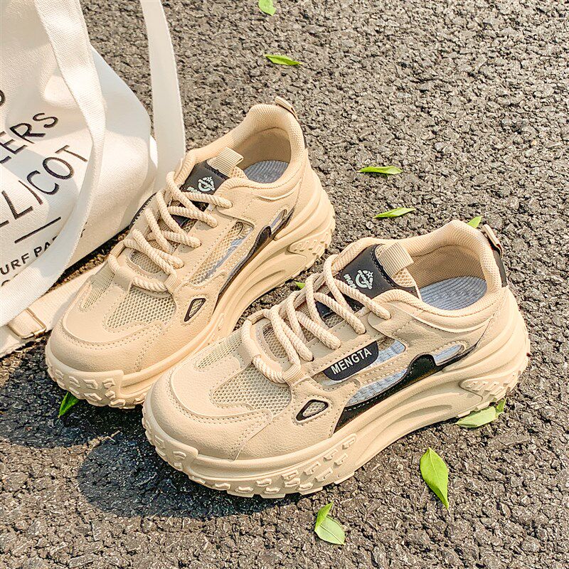 镂空单网老爹鞋女款2025新款夏薄款厚底小个子增高配阔腿裤运动鞋