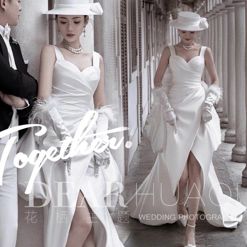 影楼新款法式庄园高定收腰鱼尾后飘白纱外景旅拍情侣主题摄影服装,女装/女士精品,婚纱,淘宝优惠券,粉丝福利购,淘宝优惠卷