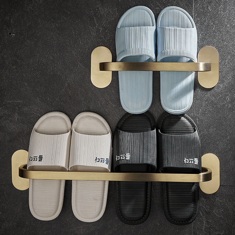 浴室拖鞋架金色壁挂式免打孔不锈钢卫生间厕所鞋子收纳置物架加大
