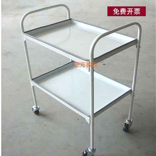 仪器小车不锈钢仪器车加厚双层器械台白色烤漆铁制小推车换药车