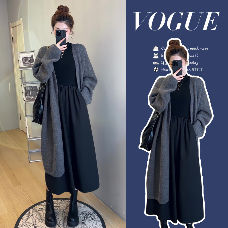 孕妇套装秋冬季新款慵懒风开y衫毛衣套装设计感显瘦两件式洋装装