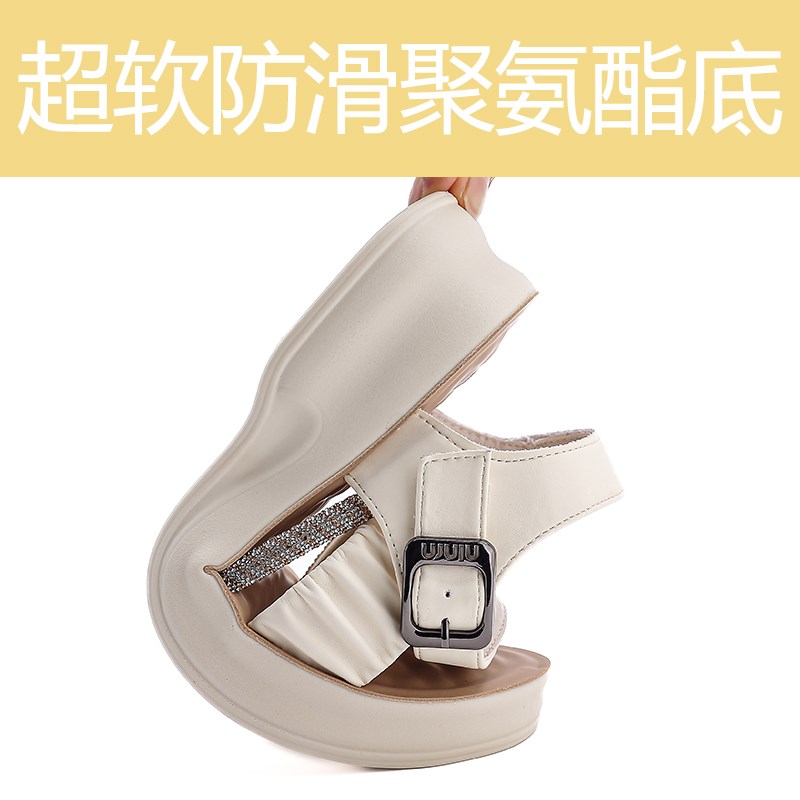 上线缝制鞋一字带凉鞋女士上班运动凉鞋女士仙女风坡跟夏季超软底