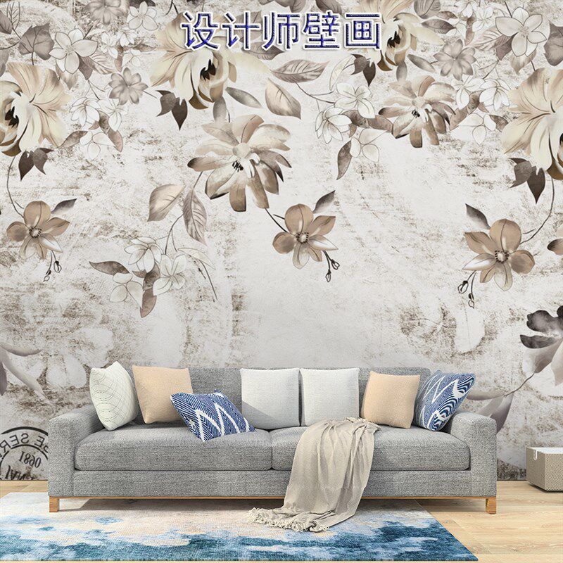 法式花卉壁纸高级感沙发背景布墙布客厅电视机背景墙壁布卧室墙纸