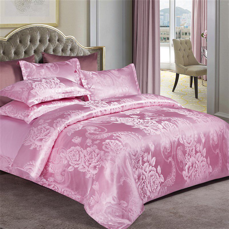欧式高端提花四件套床上用品床单被套三件套双人奢华婚庆床品大红