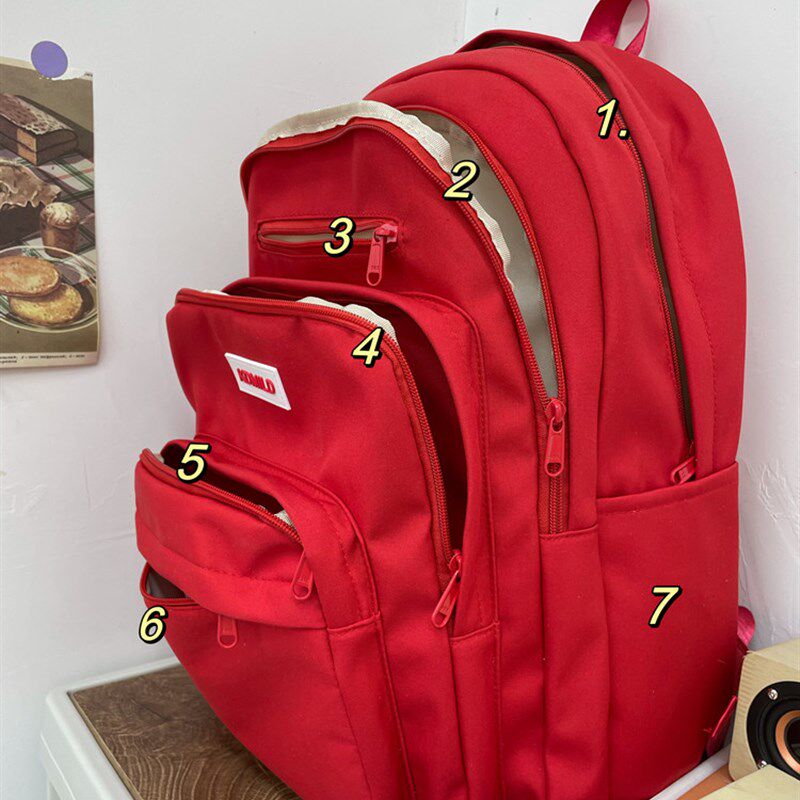 书包女大学生大容量多层设计高中学生校园双肩包红色宝藏背包