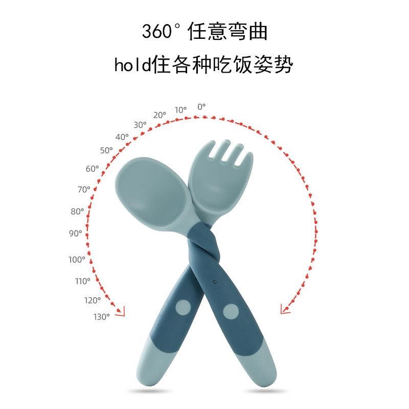 直供宝宝学吃饭训练勺子婴儿辅食弯头扭扭叉勺可弯曲儿童餐具