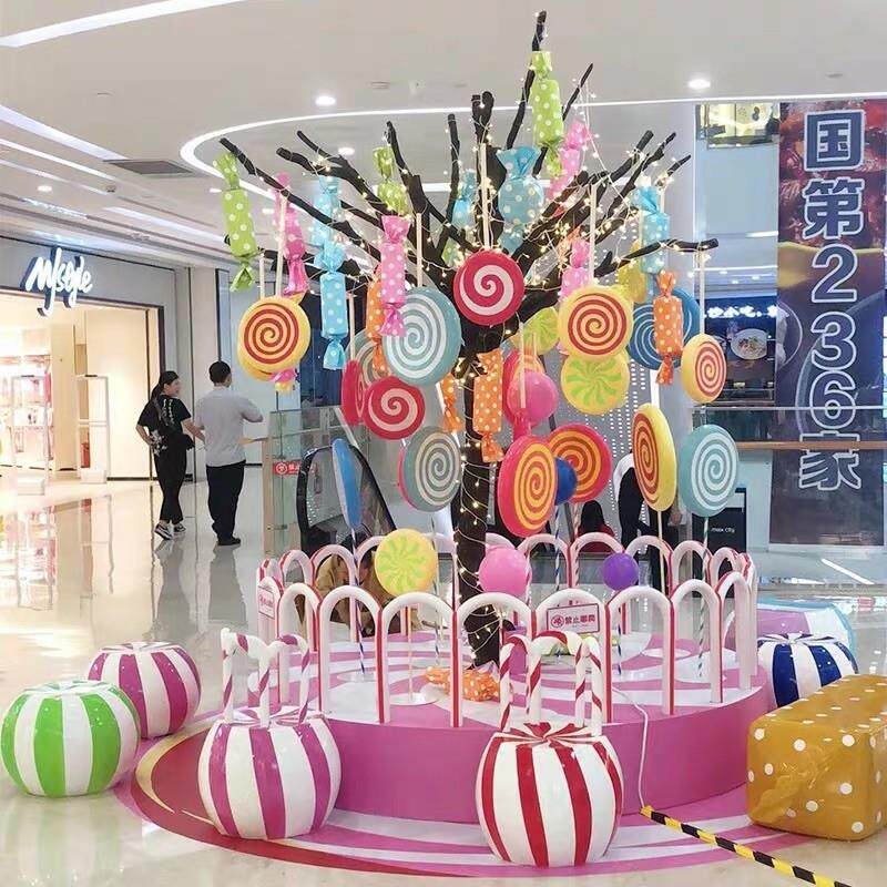 幼儿园吊饰糖果树摆件商场美陈开业气氛布置仿真大棒棒糖装饰道具