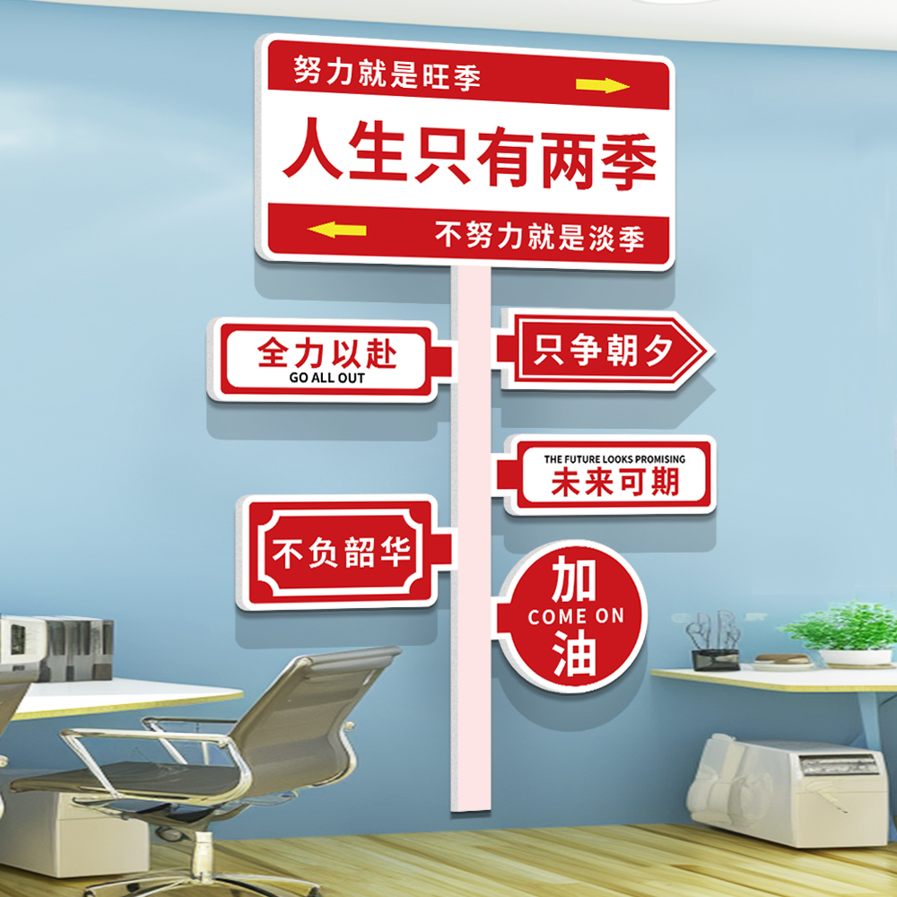 公司文化墙贴企业办公室氛围布置职场装饰画业绩销售励志标语
