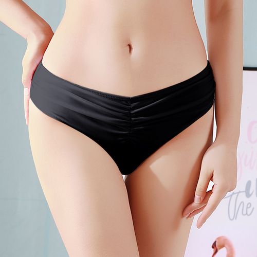 女士泳裤单卖比基尼游泳裤女三A角下装防走光黑色遮肚显瘦温泉裤
