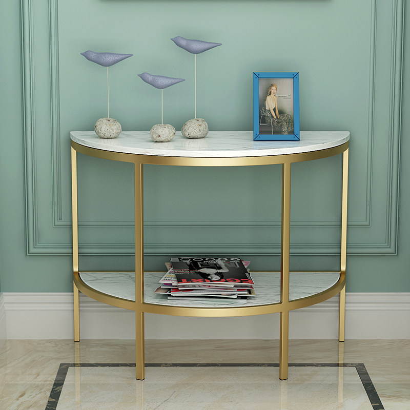 简约现代铁艺双层半圆玄关台入户门厅柜走K廊弧形玄关桌酒店端景