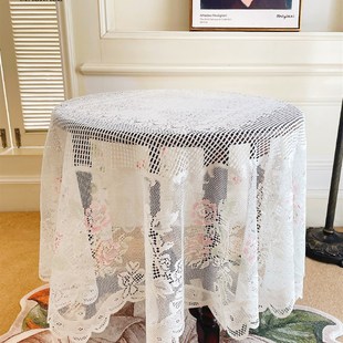 田园桌布圆盖布ins风茶几桌布半透E明少女床头柜布网红蕾丝小盖巾