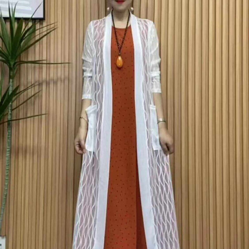 夏季新款水波纹网纱外披洋气时尚妈妈H气质百搭中长款防晒披肩开