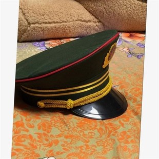 老式成人军绿色大盖帽军训男女军乐队演出帽87式士官军官大檐