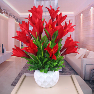 仿真花百合套装假花 客厅家居装饰花艺摆放花卉盆栽 绢花包邮