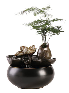 中小型流水生财摆件循环水喷泉景观装饰品客厅办公桌面陶瓷小鱼缸