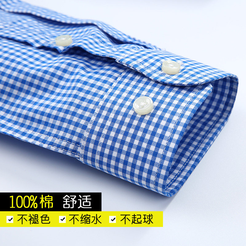 秋季日系纯棉红色小格子衬衫男长袖衬衣韩版青少年潮流方格纹寸衫