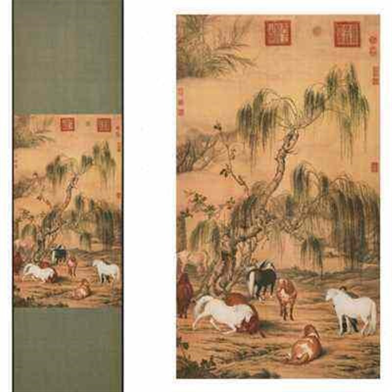 程老师丝绸画卷轴挂画民间传统工艺中国特色礼品送老外出国小礼o