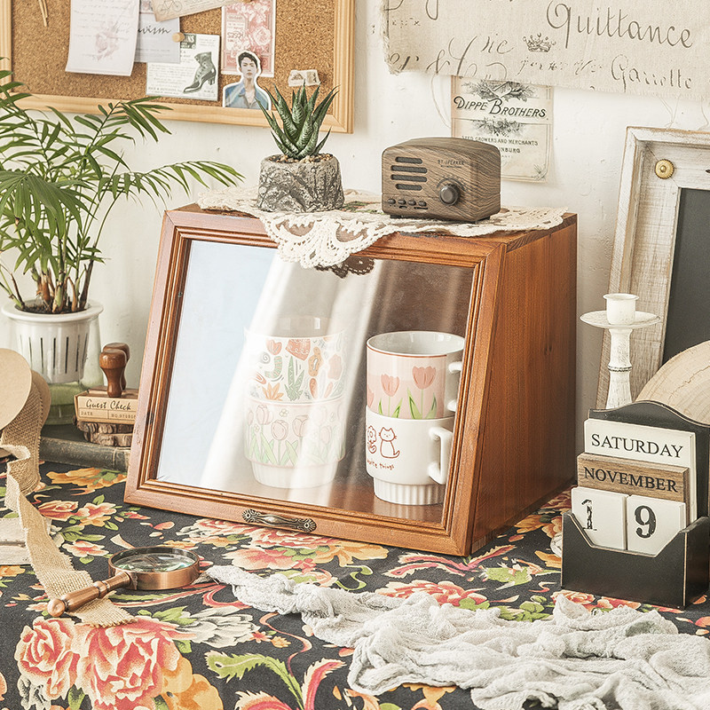 台面杯子收纳柜桌面置物架防尘茶杯架子收纳架护肤品收纳盒高级感