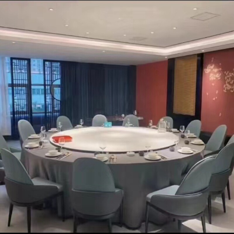 简约酒店中式包间包厢桌布电动转盘桌桌套定制挖洞抠洞台布