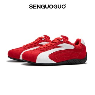 男2025夏季 白红色德训鞋 新款 网面内增高鞋 女 森果果 子板鞋 赛车鞋