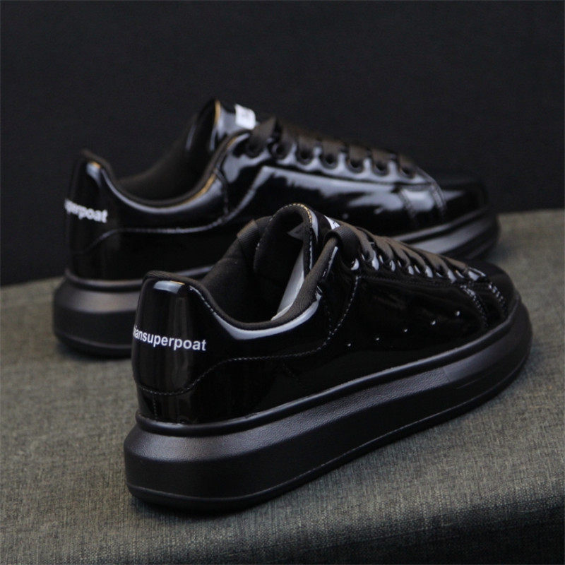 糖果色小白鞋男鞋2021夏季网红厚底内增高漆皮运动休闲荧光黄板鞋