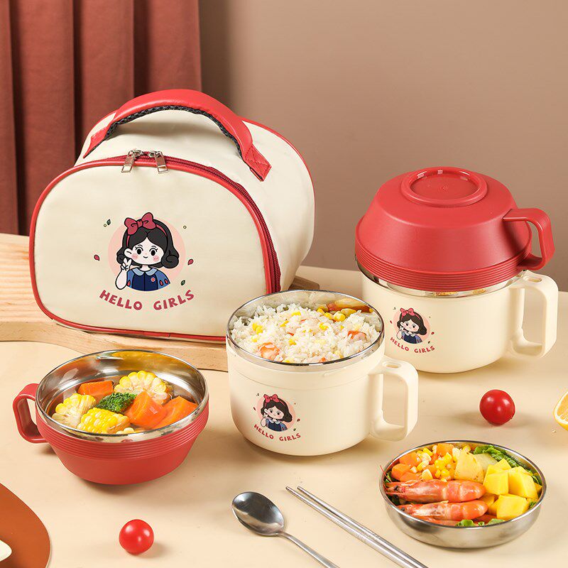 L304不锈钢保温饭盒小学生儿童午餐盒快餐杯分格上班族便当盒饭盆