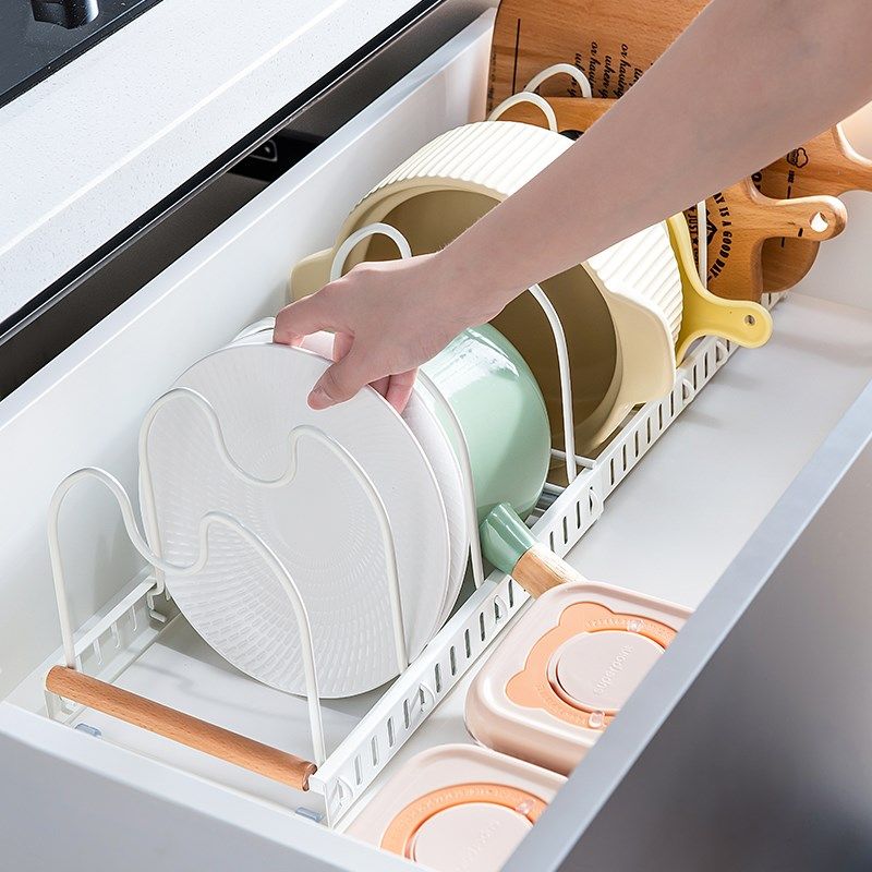 厨房碗碟盘子置物架可伸缩橱柜拉篮抽屉式整理架锅具收纳架锅盖架,厨房/烹饪用具,厨房置物架/置物柜/角架,淘宝优惠券,粉丝福利购,淘宝优惠卷