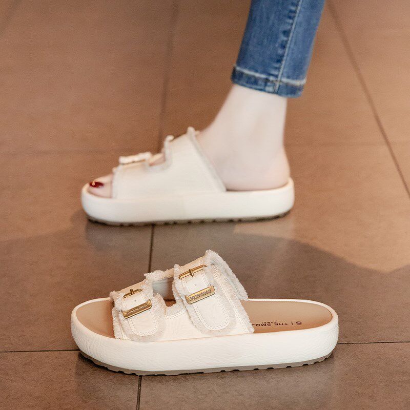 法式厚底凉拖鞋女夏外穿2025新款外出平底沙滩凉鞋时尚孕妇一字拖,女鞋,一字拖,淘宝优惠券,粉丝福利购,淘宝优惠卷