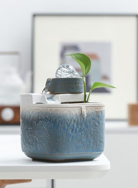 小型方池桌面陶瓷流水摆件招财喷泉现代茶桌茶台循环转运球水景
