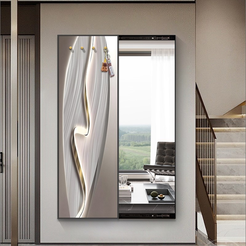 入户推拉全身镜隐形穿衣镜壁画带挂钩翻开门隐藏式试衣镜玄关挂画
