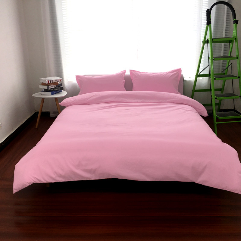 床上用品四件套纯色磨毛胭脂红橙色卡其灰银灰米柠檬米色床单被罩