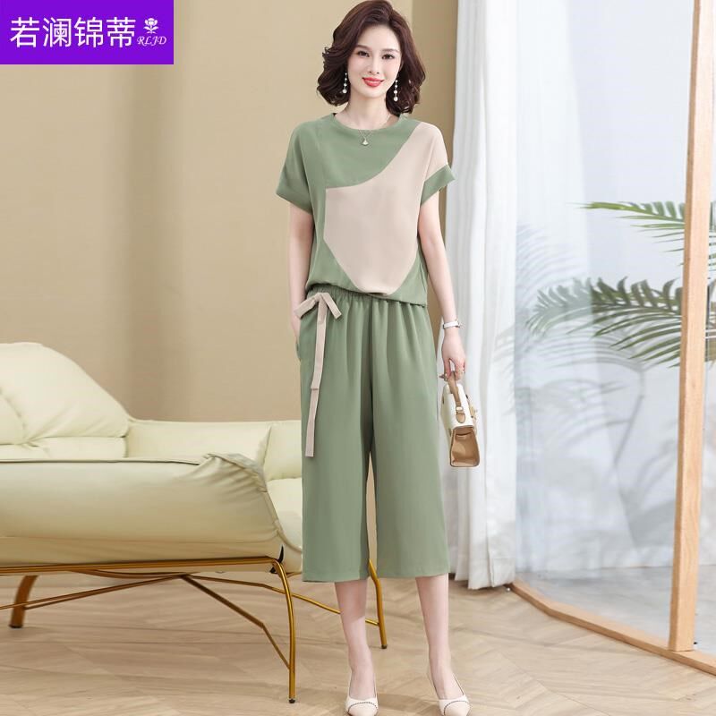 年轻妈妈夏装套装洋气质时尚2024新款中老年女春装夏季休闲两件套