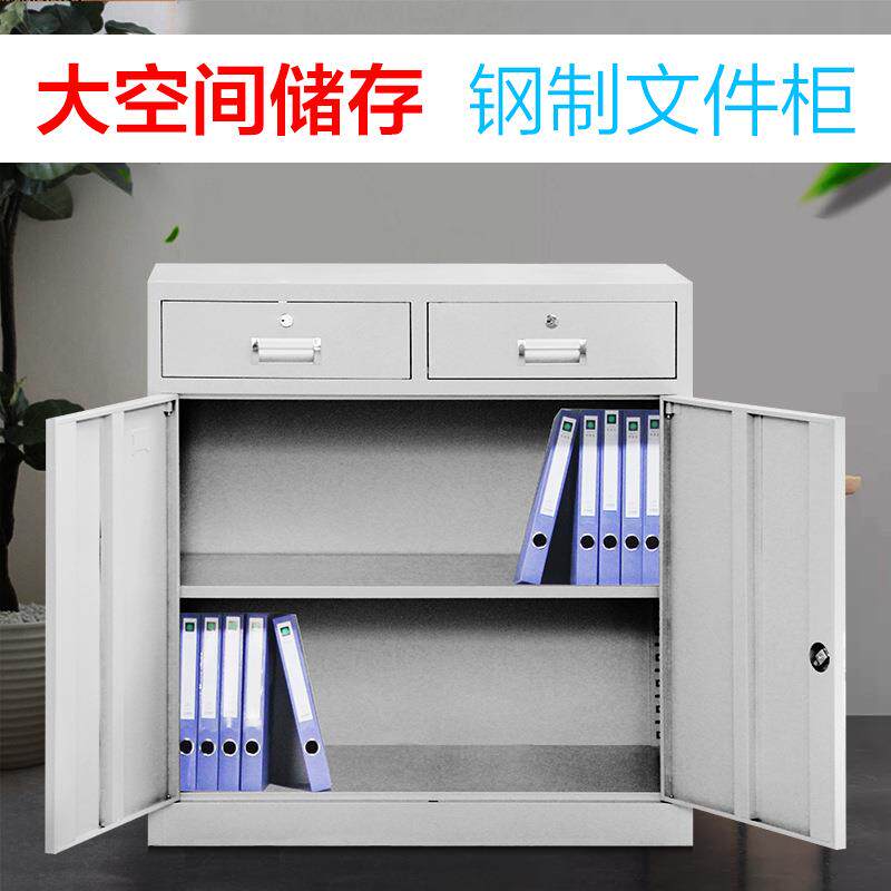 厂柜家厚钢制矮二斗下对开门柜办公室矮柜文件柜储物柜抽加节屉落
