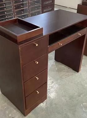 古风美甲台黑中胡桃木工作屉带抽柜多功能68006美甲桌单双台简约