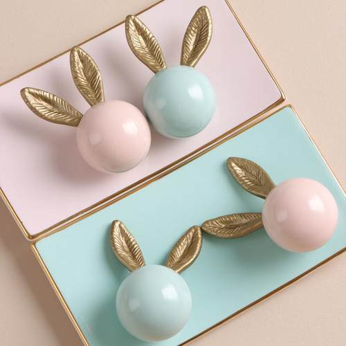 轻奢可爱兔子代拉手儿童AL102096房衣小柜门橱柜子抽现简约陶瓷屉