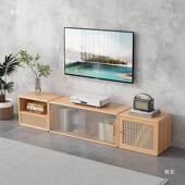 实木格子卧自柜客厅室收纳置物柜落地60592简约书架柜由组合藤编