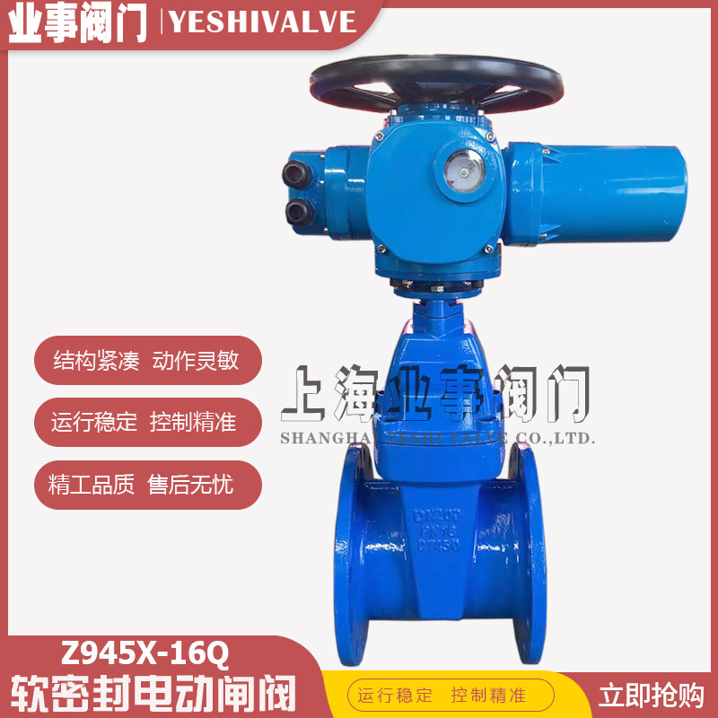 上海良工沪工精工标一阀门Z945X-16自来水软密封暗杆法兰电动闸阀