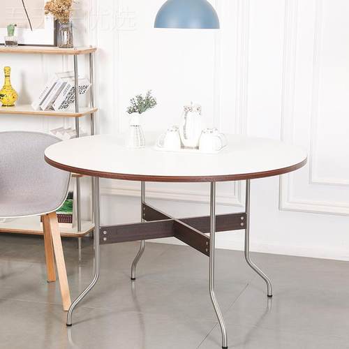 待中古风餐桌小户型现代白色饭圆NND桌形圆接洽谈桌餐厅吃桌子