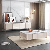 家用茶 高款 轻奢北意岩板电视柜ONO式 客厅欧置物墙边柜几组合套装