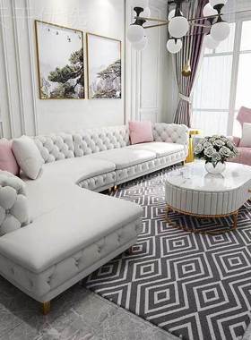 轻奢布艺发厅组ERR合现代美式转角户沙型拉扣科技布美小式灰色客