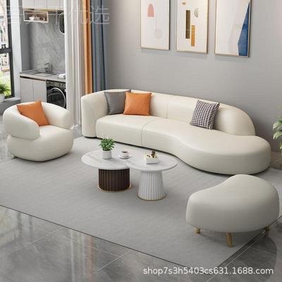 技新款用免洗科布FIN几艺沙发客厅家弧形轻奢现代小户型奶油风茶