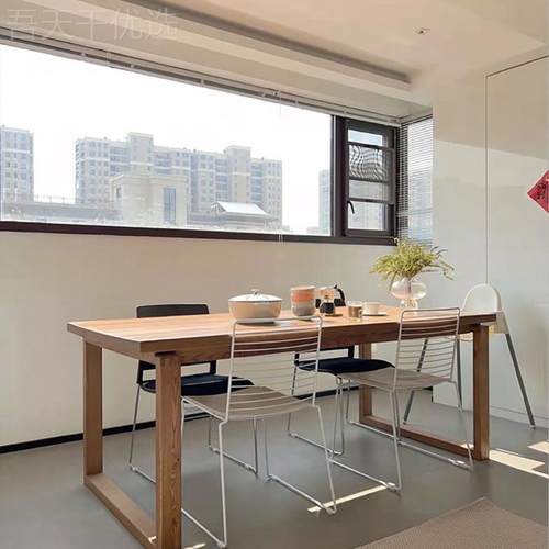 白木桃木莫胡比恩餐桌简约餐餐饮店桌办公FMG饭桌一体实木长蜡条