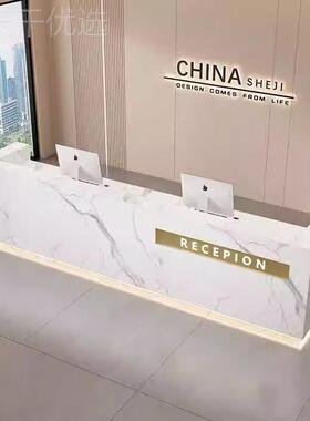 公司待前OXU台桌接台台店大堂烤漆吧房地产酒大理石纹柜台收银台
