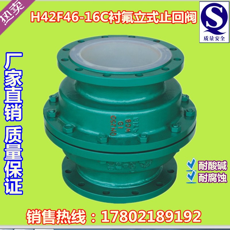 H42F46-16C衬氟立式止回阀 耐腐蚀止回阀 升降式止回阀DN15-DN300