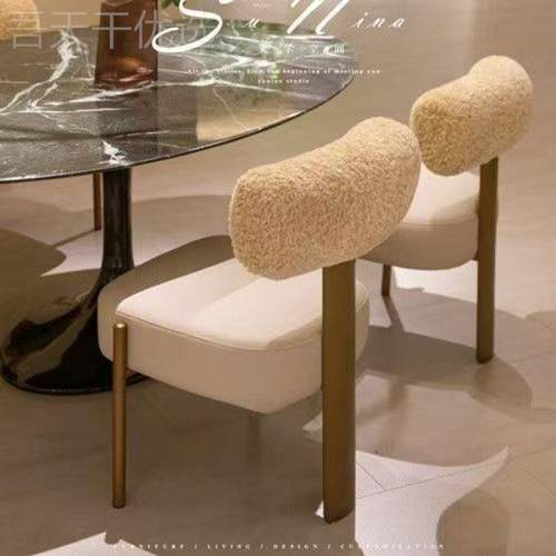 诧风靠背椅轻奢羊油风寂羔绒布艺餐椅家LTR用现代简约餐桌椅梳奶