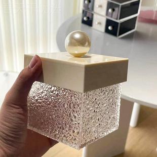 间石头纹棉签盒浴室卫生化妆KZE棉收纳盒家用亚克牙线盒防力尘?带