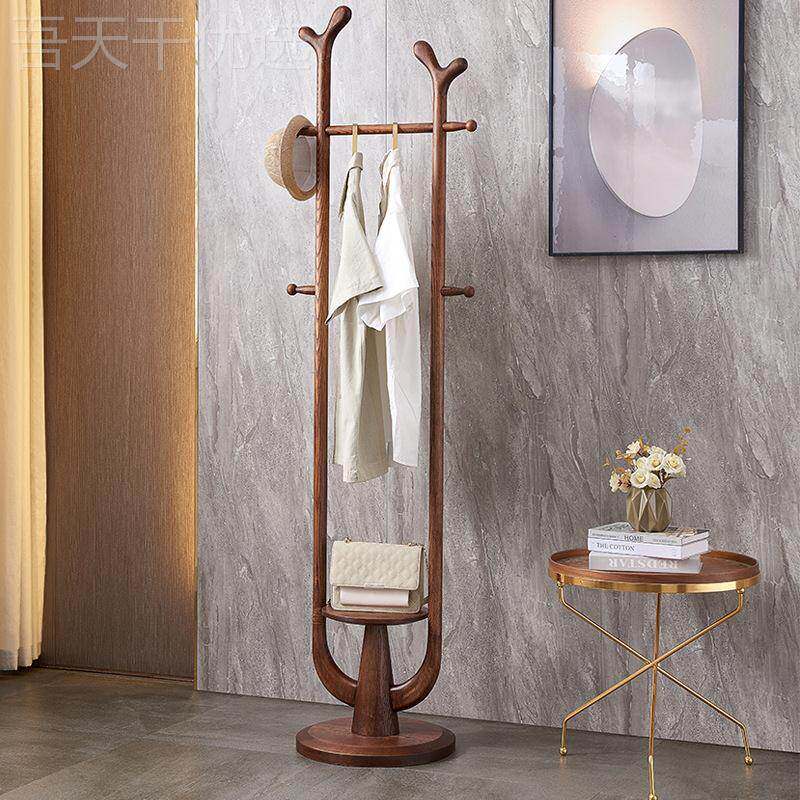 室实木衣帽架落卧轻室内地挂衣架极简QFD客奢厅玄关家用白蜡木衣