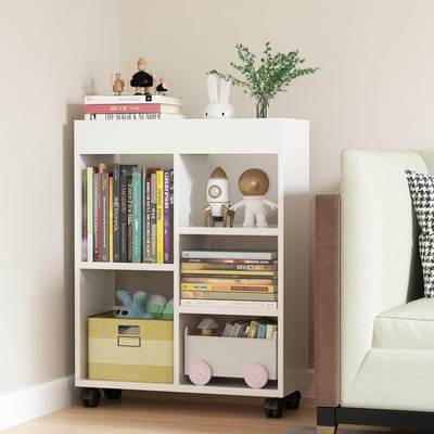 W8简易书架落置物架家客厅卧NSS室生用可移地动收纳用架儿学童靠